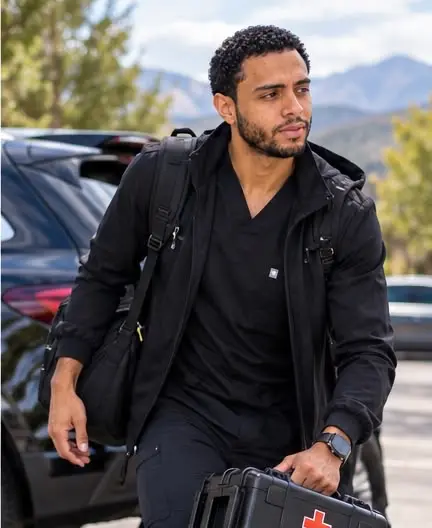 Carlos with his mobile medical kit